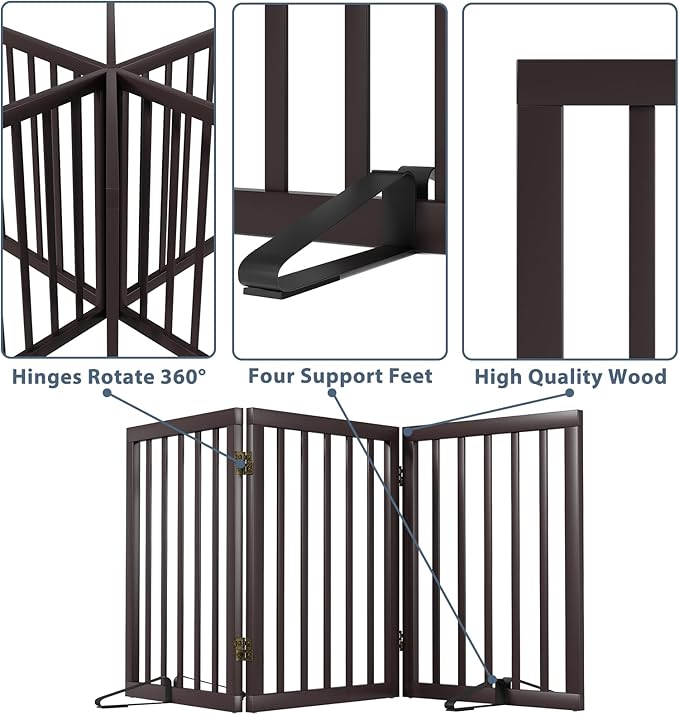 Dog Gates for Doorways Stair House Freestanding Pet Gates for Dogs Wooden Dog - Image 5