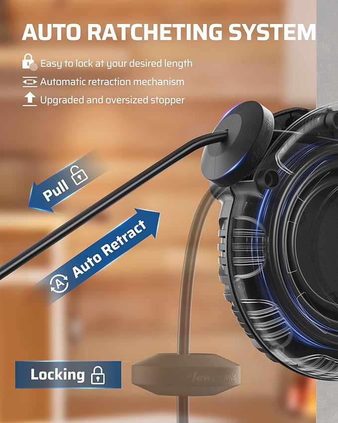DEWENWILS Retractable Extension Cord Reel, 40FT 10AWG/3C SJTW Heavy Duty Power - Image 3