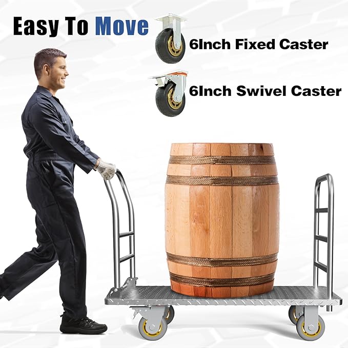 Platform Truck Cart with Detachable Baffle Guardrail, Heavy Duty 48x24 Inch - Image 6