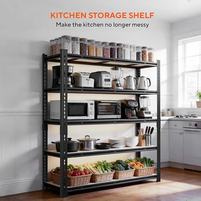 5 Tier Garage Shelving, Adjustable Heavy Duty Garage Shelves, Metal Storage - Image 8