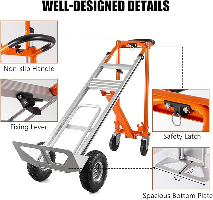 3in1 Convertible Hand Truck, Aluminum Hand Trucks 880 lb Capacity, Utility - Image 5