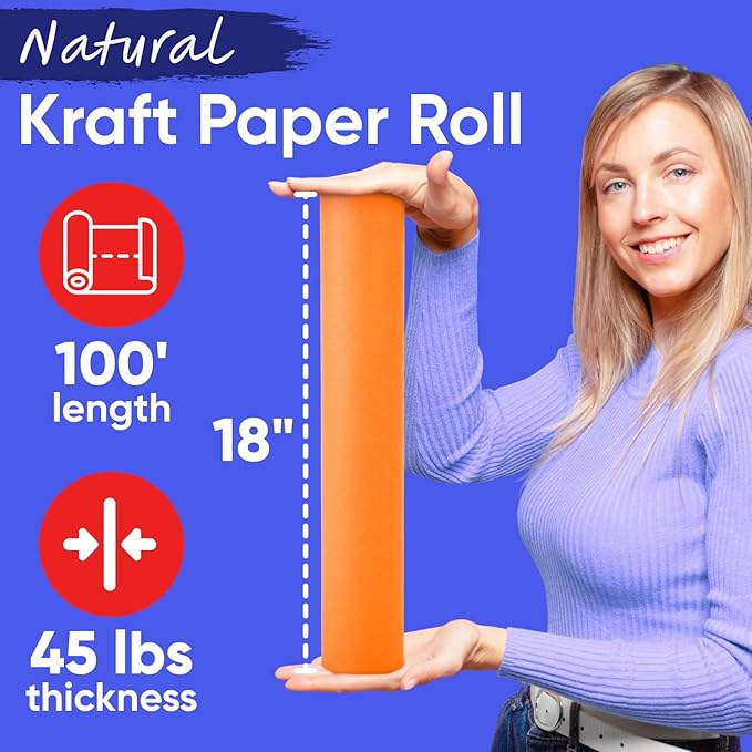 USA Made 18" x 1200" Orange Kraft Paper Roll, 45 lbs Thickness, American - Image 2