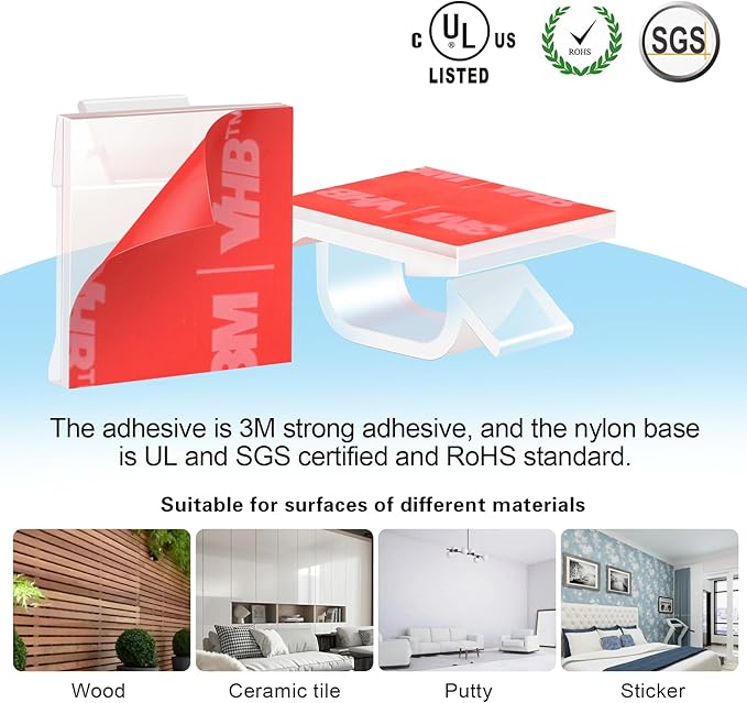 60 PCS XHF 5/8” Adhesive Cable Wire Clips Clear, Outdoor Christmas Light Clips - Image 3