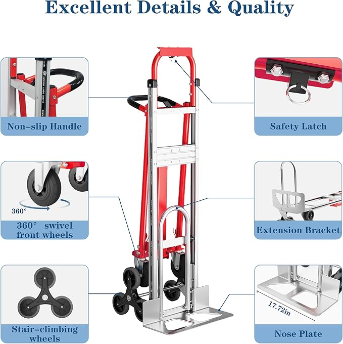 Convertible Hand Truck -1, 000 lb Heavy-Duty Aluminum & Steel Dolly, 3-in-1 Mode - Image 5