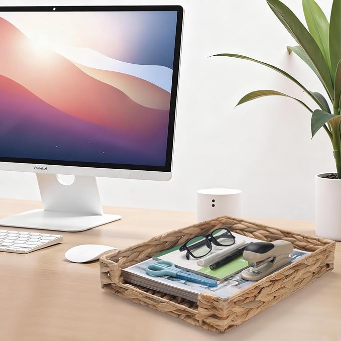 Water Hyacinth Letter Tray, Woven Desk Tray, Wicker Desktop Basket Organizer - Image 5