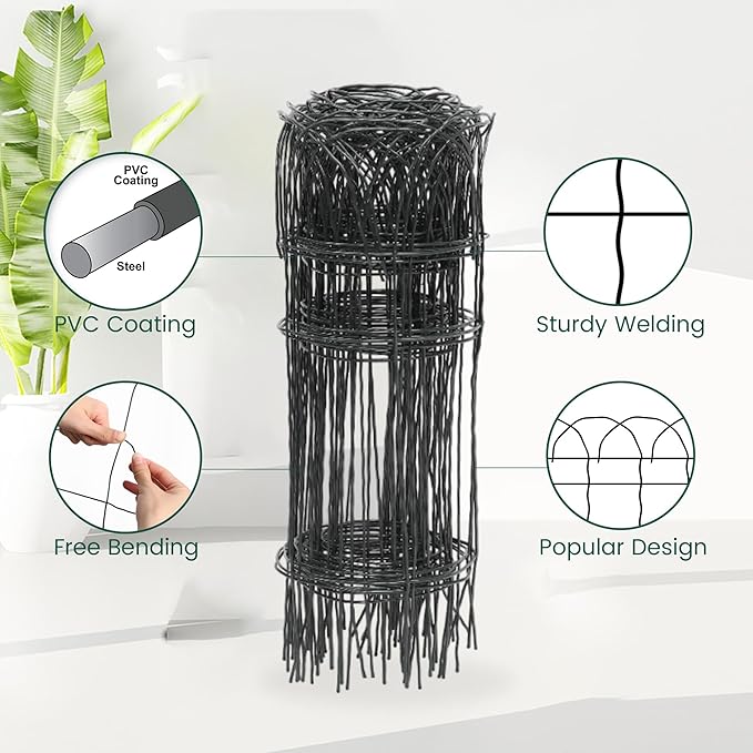 2 Rolls Black Garden Fence Border, 14 in x 40 ft Metal Folding Fence Wire Roll - Image 6