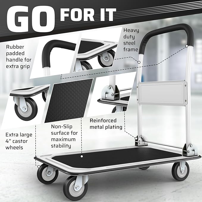Heavy Duty Foldable Push Cart Dolly | 660 lbs. Capacity | Upgraded Collapsible - Image 3