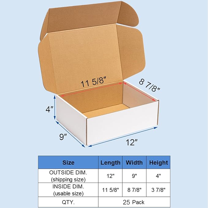 Shipping Boxes 12x9x4 Inches 25 Pack Corrugated Cardboard Mailing Boxes - Image 2