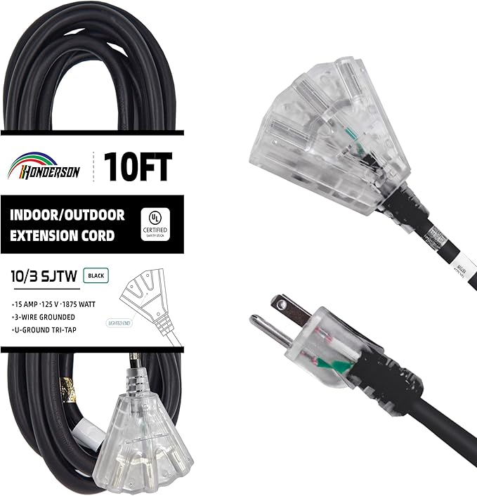 3-Outlets Indoor Outdoor Extension Cord Weatherproof by HONDERSON
