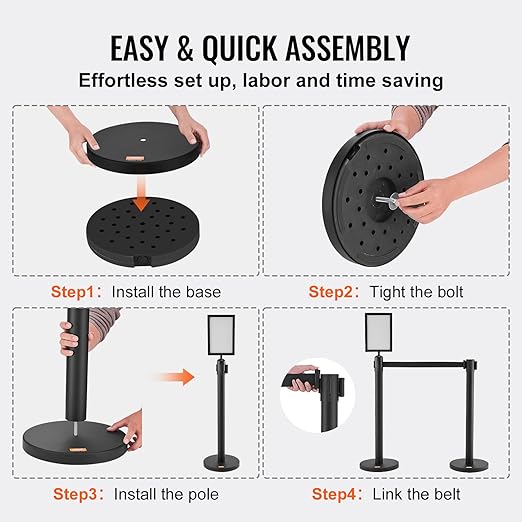 VEVOR Crowd Control Stanchions, Carbon Steel Baking Painted Stanchion Queue Post - Image 5