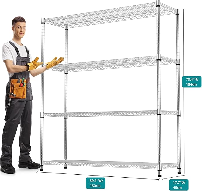 4 Tiers Shelf 2640 lbs Steel Storage Shelving Utility Shelving Unit Steel - Image 3