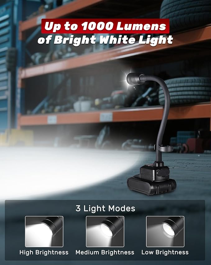 Magnetic Work Light, 4400mAh Rechargeable Flexible Gooseneck Work Light - Image 4