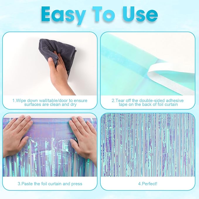 3 Pack 3.3x8.2 Feet Neon Iridescent Foil Fringe Backdrop Curtains, Tinsel - Image 4