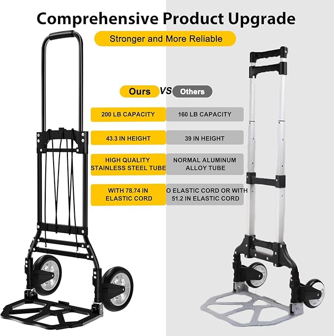 LEVORY J Folding Hand Truck and Dolly, 200 LB Capacity Upgraded Aluminum Dolly - Image 3