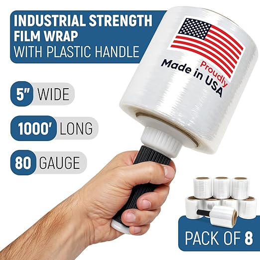 5" x 1000’ Industrial Strength Stretch Wrap, Ready to Use Pack of 8 Mini Rolls - Image 2