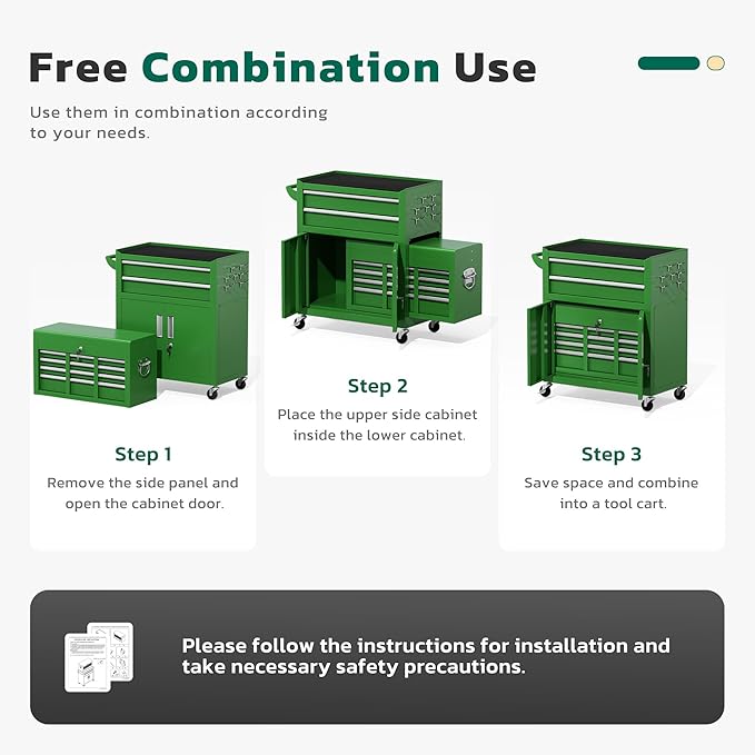 Greenvelly 8-Drawer Rolling Tool Chest, Metal Tool Chest - Image 6