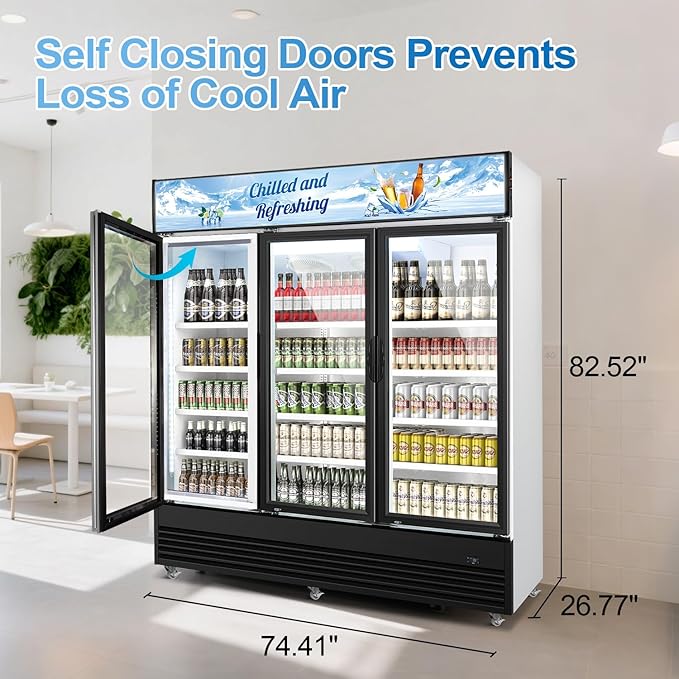 Tylza Commercial Refrigerator, Three Glass Door Display Beverage Fridge - Image 5