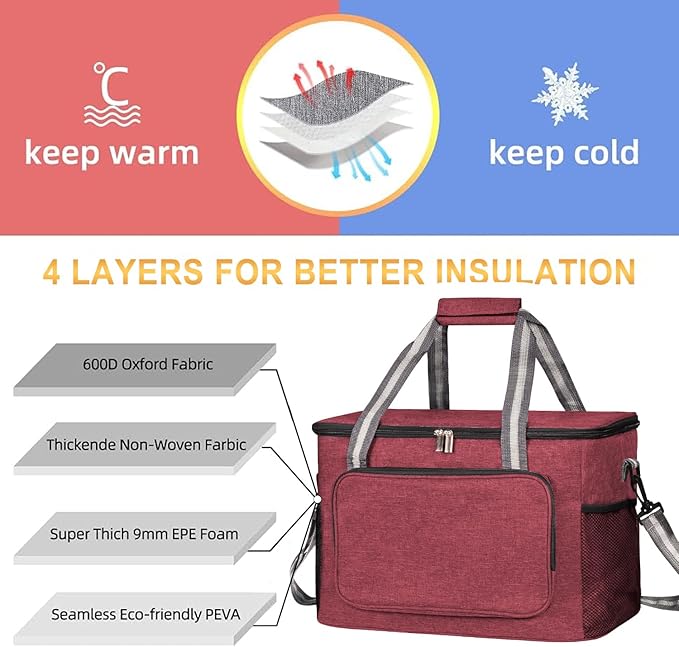 iknoe Large Cooler Bag Collapsible, 24L Insulated Bags, Leakproof Lunch Cooler - Image 5
