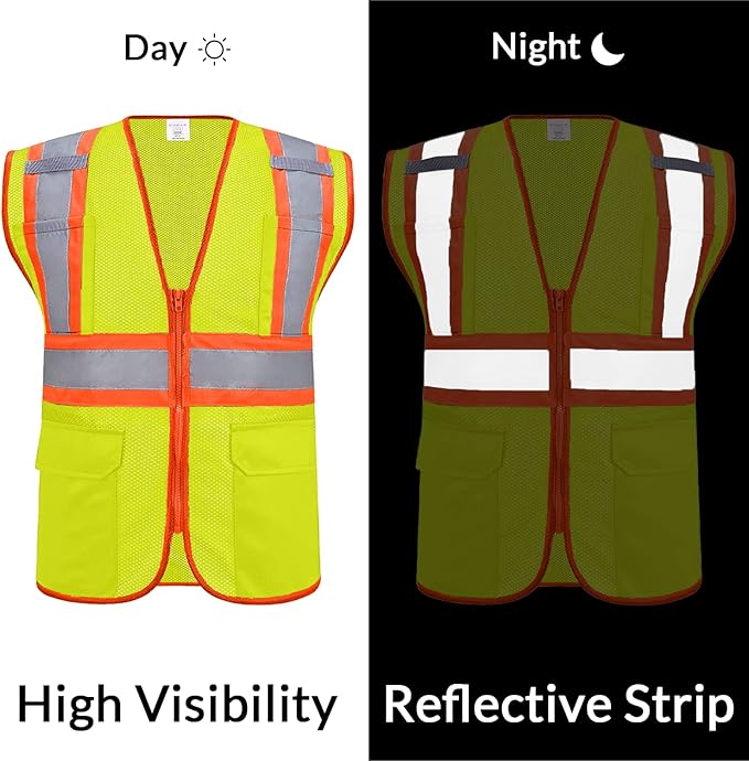 Custom Safety Vest with Logo Pockets High Visibility Reflective Vests - Image 2