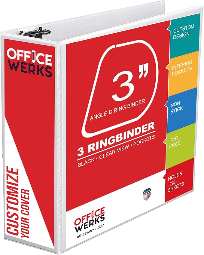 3 Ring Binders, 3 Inch Angle D-Rings, 4 Pack - Image 2