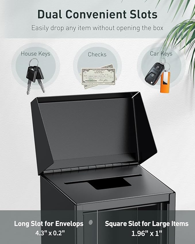 Uniclife Black Metal Donation Box Wall Mounted Mailbox - Image 2