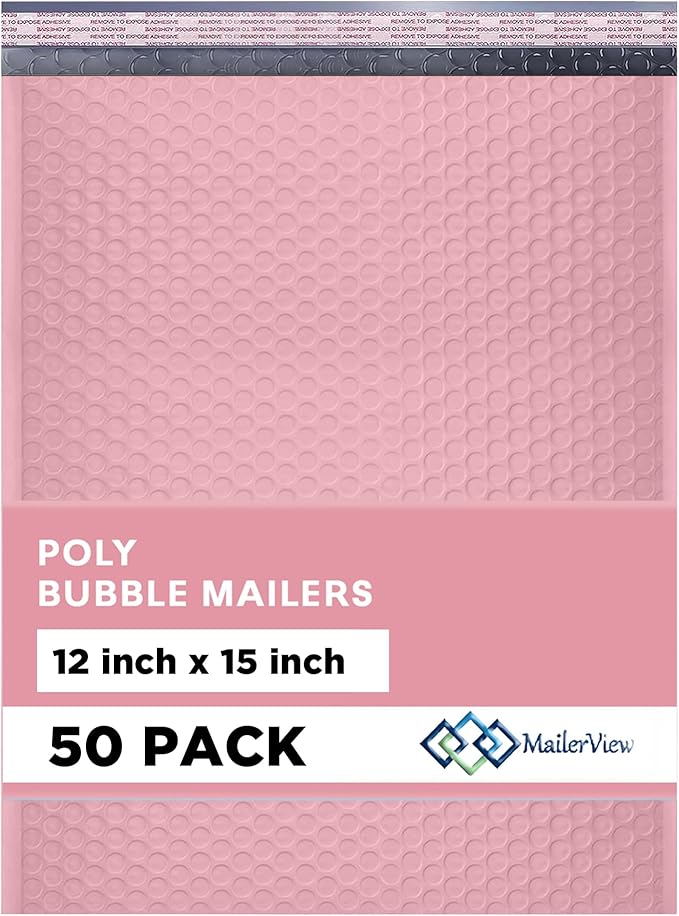Light Pink Large Poly Bubble Mailers 12x15 inch | Self Seal Padded Envelopes by MAILERVIEW