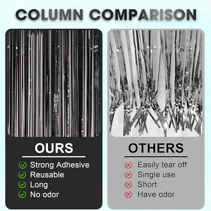 3 Pack 3.3x8.2 Feet Black Foil Fringe Backdrop Curtains, Tinsel Streamers - Image 5