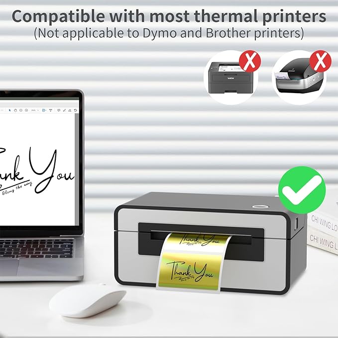 MFLABEL 2.25" x 1.25" Holographic Gold Thermal Labels, Small Business Logo - Image 3