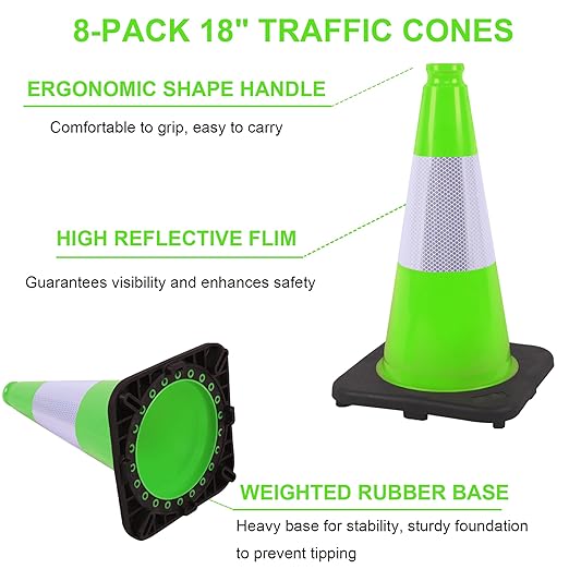 OrangeStar 18" Heavy Duty Traffic Cones 8-Pack Green Safety Cones - Image 2