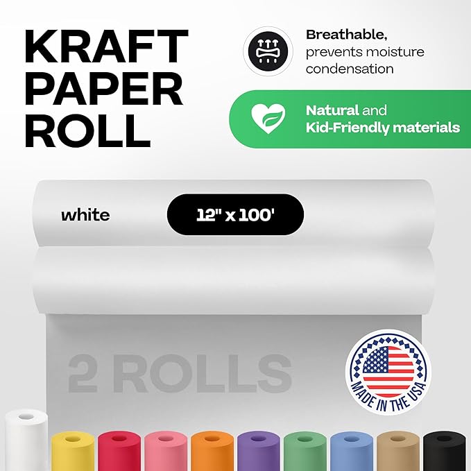 12" x 1200" White Kraft Paper Roll, Kids' Arts & Crafts, School Projects - Image 2