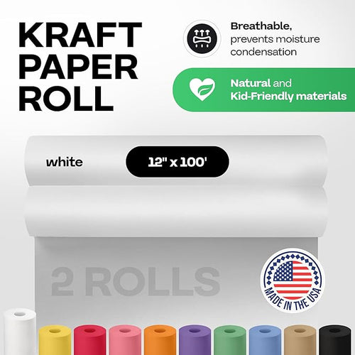 12" x 1200" White Kraft Paper Roll, Kids' Arts & Crafts, School Projects - Image 2