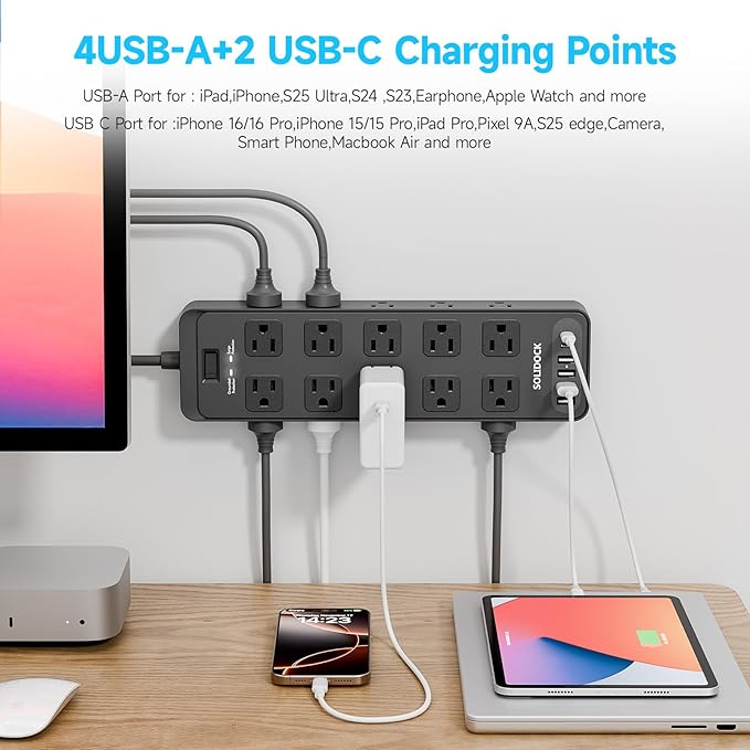 Flat Plug Power Strip Surge Protector - Image 3