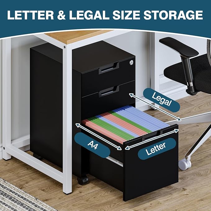 MIIIKO 3 Drawer Filing Cabinet - Image 4