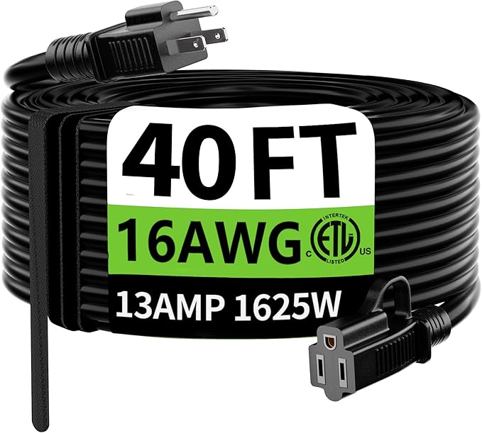 HUANCHAIN Indoor Outdoor Black Extension Cord 40 ft Waterproof, 16/3 Gauge by huanchain