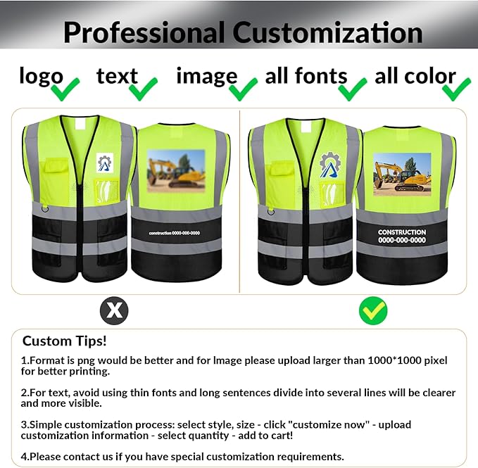 BeautyWill Custom Safety Vest Logo Class 2 High Visibility Reflevtive Vest - Image 2