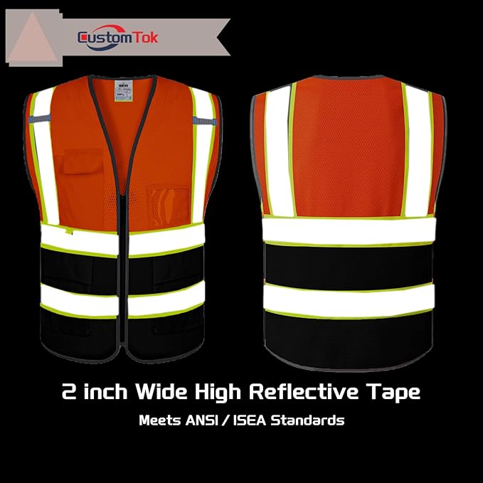 Custom Safety Vest with Logo Pockets High Visibility Reflective Vests - Image 2