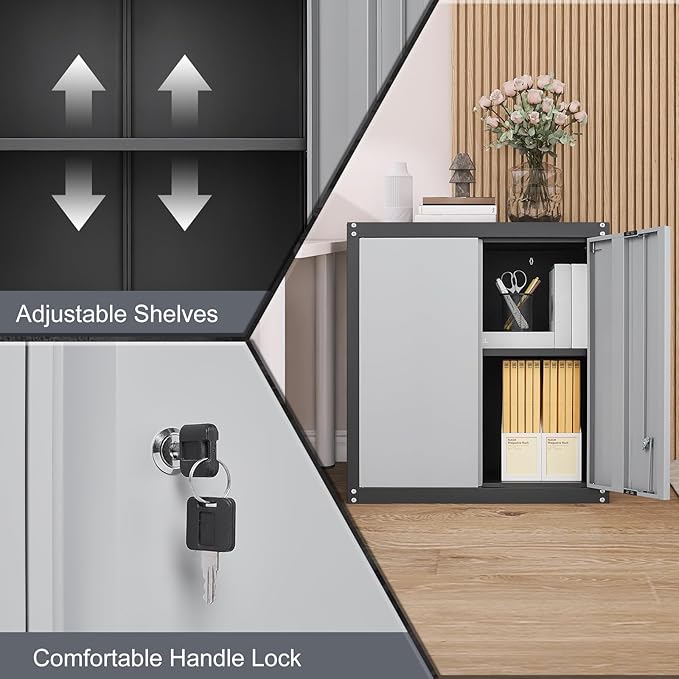 GREATMEET 28" H Lockable Metal Garage Storage Cabinets, Metal Cabinet Storage - Image 4