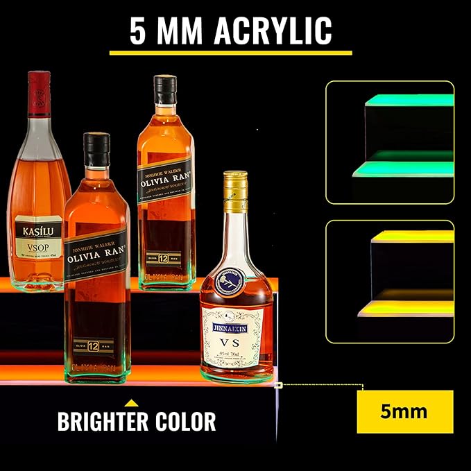 VEVOR LED Lighted Liquor Bottle Display Shelf, 2-Step 40-inch LED Bar Shelves - Image 4