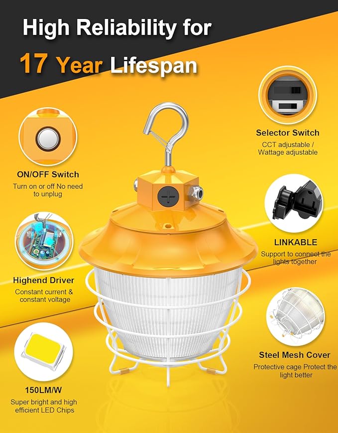 LED Temporary Work Light 60W 48W 36W Tunable 4500K 5000K 5700K Tunable 9000LM - Image 6