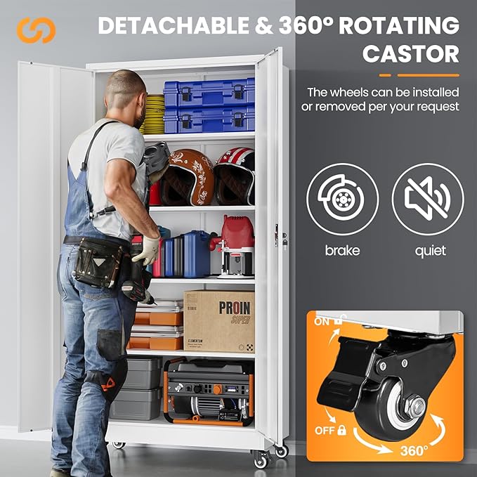 Garage Storage Cabinet with Doors and Shelves, Garage Cabinets with Wheels - Image 5