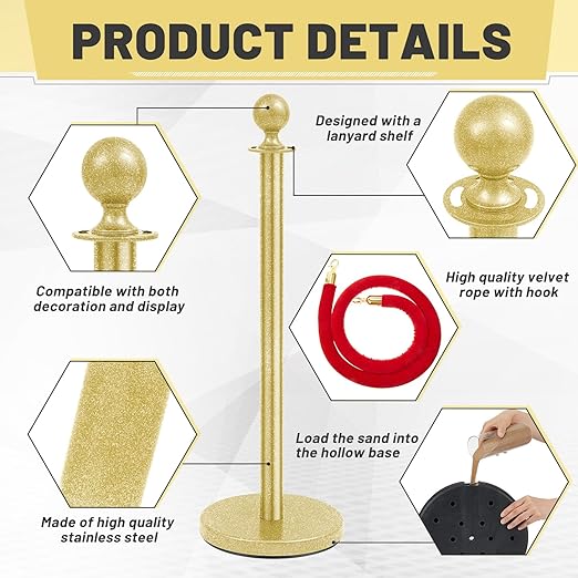 Ferraycle 4 Pcs Stainless Steel Stanchions Post Queue 38 Inch, 5 ft Velvet - Image 4