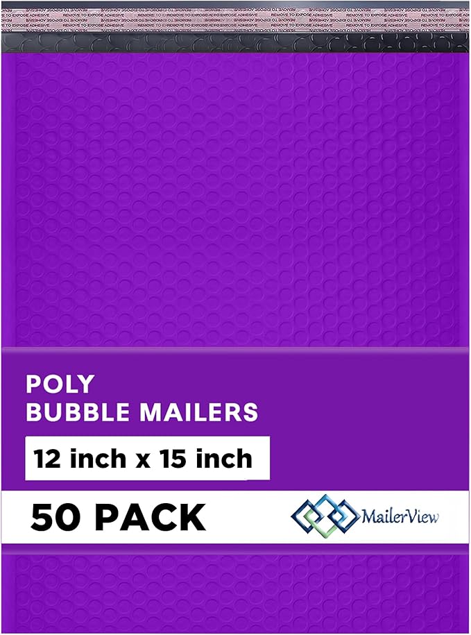 Purple Large Poly Bubble Mailers 12x15 inch | Self Seal Padded Envelopes by MAILERVIEW