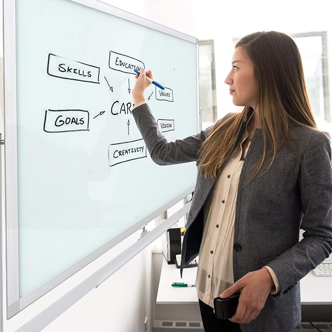 Mobile Glass Whiteboard, Magnetic Double-Sided Easel Style Glass Dry Erase - Image 7