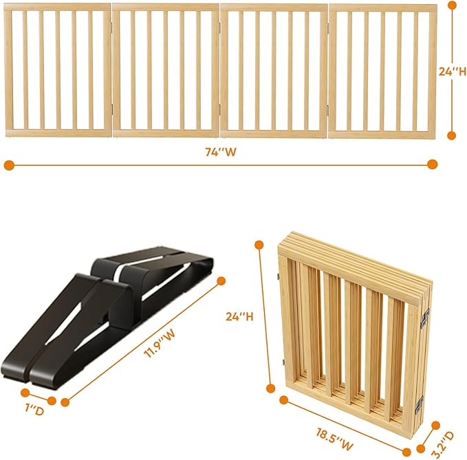 Natural 37-74" Wide Dog Gate for Stair, Bamboo Dog Gates for The House Doorways - Image 6