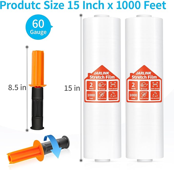 JARLINK Stretch Film, 15 Inch x 1000 Feet Shrink Wrap - Image 2