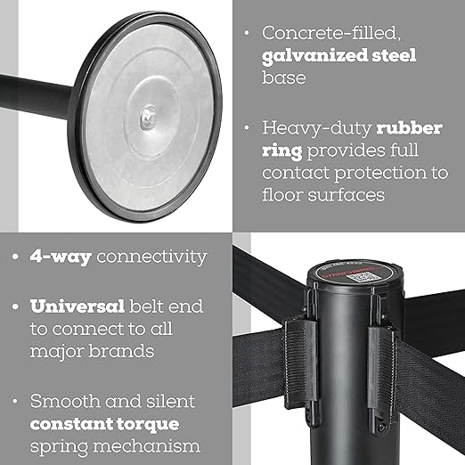 Qbuster Black Stanchions with Retractable Belts, Crowd Control Safety Barrier - Image 5