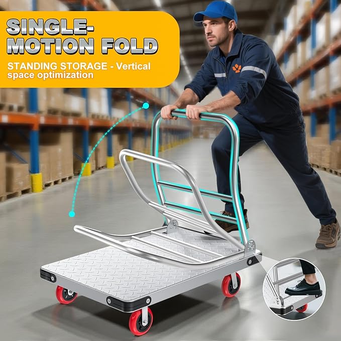 Heavy Duty Foldable Platform Truck - 2700LB Capacity Steel Push Cart - Image 5
