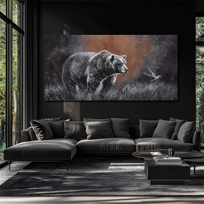ZHENGYIN Extra Wide Panoramic Bear Canvas Wall Art, Earth Tone Background by Unknown