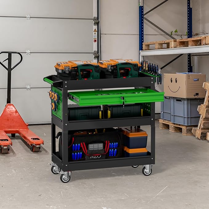 3 Tier Rolling Tool Cart on Wheels, Heavy Duty Industrial Utility Cart Service - Image 6