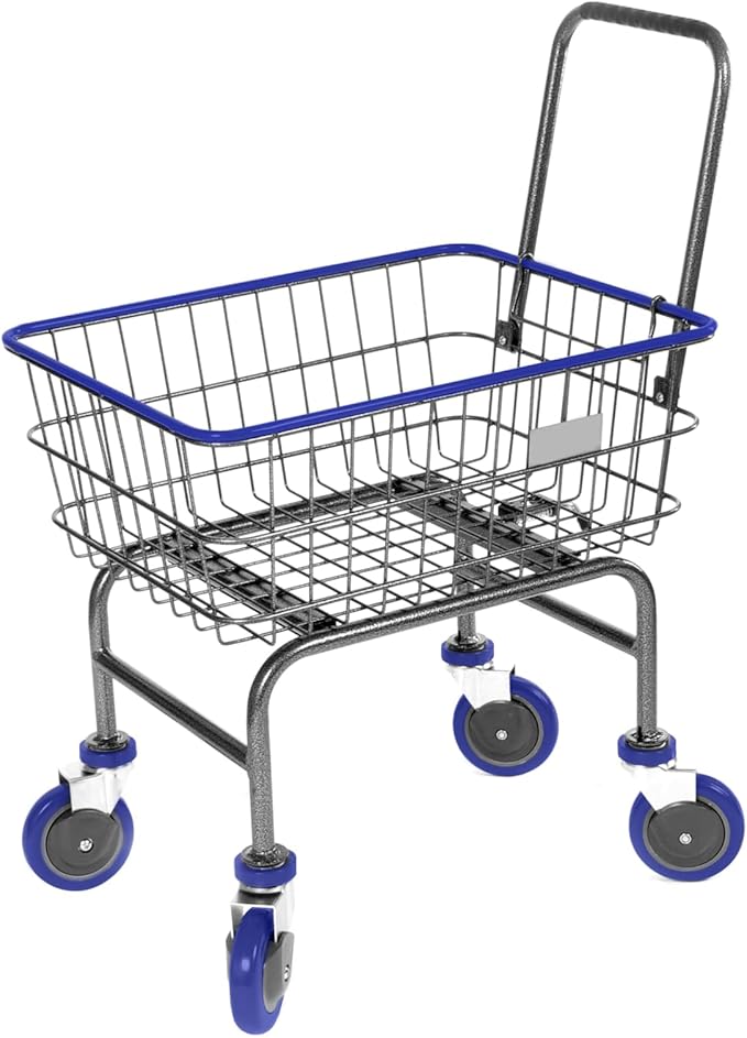 Rolling Laundry Cart with Wheels, Metal Wire Basket, Heavy Duty Utility Cart - Image 8